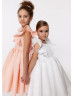 Flutter Sleeves Satin Tea Length Flower Girl Dress